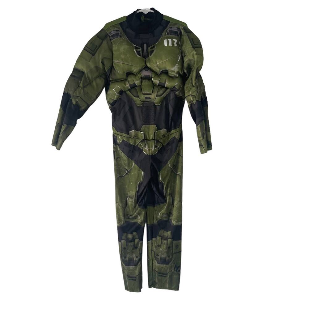 Halo Master Chief Spartan 117 Muscle Costume Kids Size S‎ 4-6 Green Jumpsuit